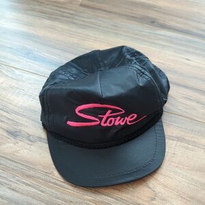 Vintage Bump Bonnets Ski Headwear Snapback Hat Stowe Vermont Black And Neon Pink